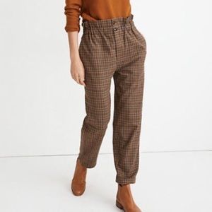 Madewell Plaid Paperbag Tapered Pants, size 10